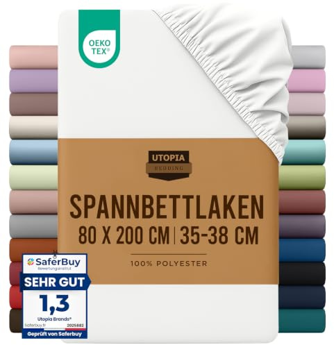 Utopia Bedding - Spannbettlaken 80x200cm - Weiß - Gebürstete Mikrofaser Spannbetttuch - 35 cm Tiefe Tasche