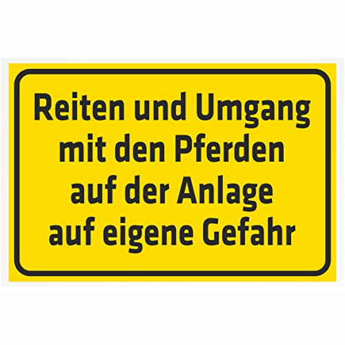 Indigos UG Aufkleber Reiten und Umgang mit den Pferden auf der Anlage auf eigene Gefahr 400x300 mm Hotel, Firma, Schutz, Kita, Arzt, Praxis, Wohnung Sicherheit Warnung