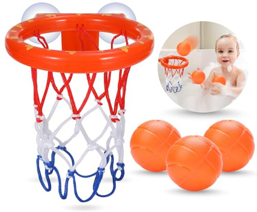 KSABVAIA Bath Toys - Bathtub Basketball Hoop for Kids Toddlers - Bath Toys Shower Toys for Kids Ages 4-8,Suction Cup Basketball Hoop & 3 No Hole Balls Set for Boys Girls