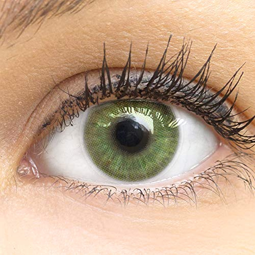 GLAMLENS Neapel Green Grün + Behälter | Sehr stark deckende natürliche grüne Kontaktlinsen farbig | farbige Monatslinsen aus Silikon Hydrogel | 1 Paar (2 Stück) | DIA 14.00 | ohne Stärke