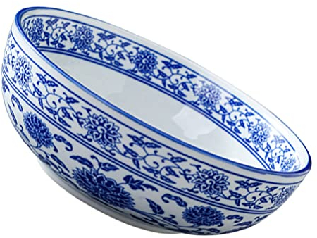 White Bowls 9inch Chinese Blue and White Bowls Large Pasta Serving Bowls Ceramic Japanese Ramen Noodle Bowl Porcelain Asian Soup Bowl Dishes for Cereal Salad Rice Chinese Bowl/724 (Color : Blue, Siz