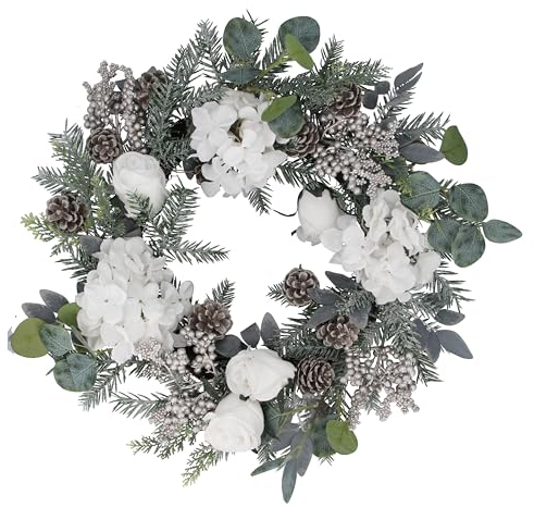 Gisela Graham Weißer Blumenkranz aus Tanne und Eukalyptus, 60 cm