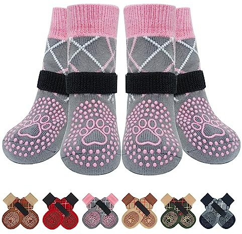 BEAUTYZOO Hundesocken, um das Lecken von Pfoten zu verhindern, rutschfeste Hundeschuhe für heiße Gehwege, Hartholzböden, Traktionskontrollstiefel und Pfotenschutz für kleine, mittelgroße und große | Welpenstiefel und Pfotenschutz für Hartholzböden, rutschfest, Socken mit Greifern verhindern Kratzen, für ältere Hunde, Rosa