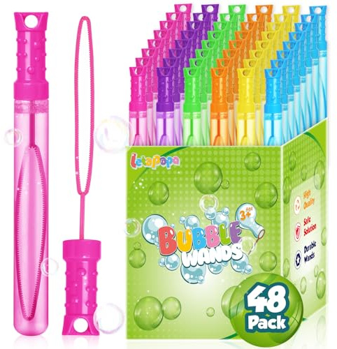 Bubble Wand, 48 Pcs Bubble Wands Bulk in 6 Colors, Bubble Party Favors for Kids, Summer Toys, Indoor Outdoor Activity, Themed Birthday, Wedding, for Girls & Boys