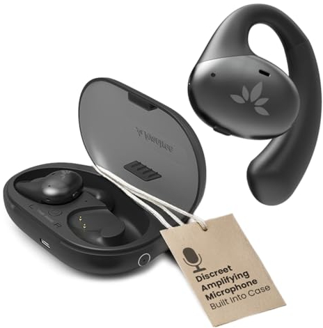 Avantree AcuEar Pebble - Bluetooth Persönlicher Tonverstärker mit Kabellos Tischmikrofon & Open Ear Kopfhörer 2-in-1 für Senioren, Klarer Sprachübertragung, Komfortable offene Ohrhörer, und Ladeetui