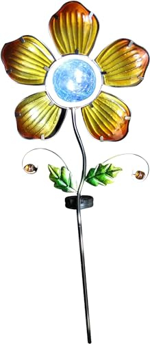 Luna24 simply great ideas... Solar Gartenstecker Blume mit Blättern aus Glas, 2 Farben wählbar (lila oder gelb) Solarleuchte, Solarlampe