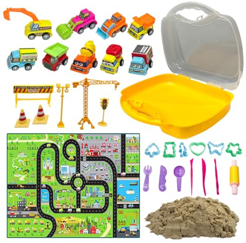 xwin sportseries Magic Sand Toys with Playmat Accessories Shape Mold, Cars, Trucks Construction Bucket Fun Gift Toy for Boys Girls, Sand with Carry Case Make Your Own DIY Craft Activity for Kids