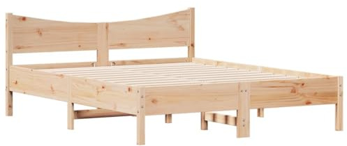 vidaXL Cadre de Lit avec Tête de Lit, Lit Double avec Sommier à Lattes, Lit Adulte de Chambre, Moderne, 160x200 cm Bois de Pin Massif