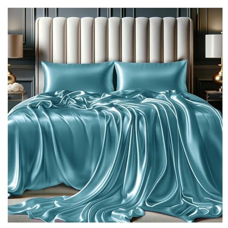 RUZGAR 100% österreichische Eukalyptus Bettlaken ohne Gummizug kühlend für heiße Schläfer Tencel-Lyocell Betttuch Haustuch Laken ohne Gummi Seidig Weich Glatt(Blue,230x250cm)