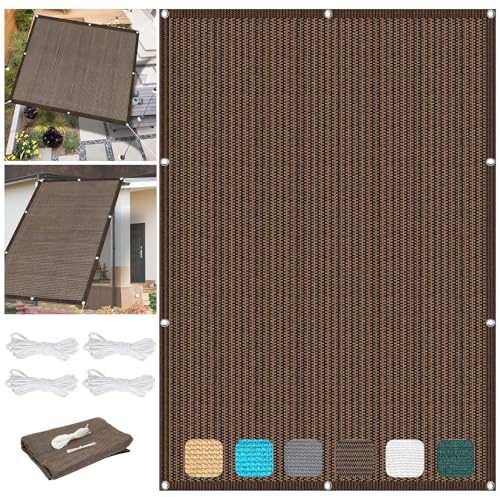 Sichtschutz mit Ösen 3.2 x 3.6 m Atmungsaktiv Balkon Sichtschutz Segel Wasser Luftdurchlässig mit Ösen Befestigungs Kit für Carport Pflanze Pergola Zaun Außen, Braun