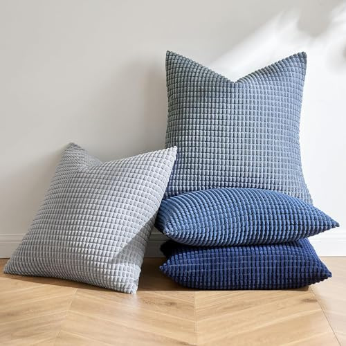 MIULEE Dunkelblaue Serie Dekorative Kordsamt Kissenbezug 40x40 4er Set | Kissenbezüge Sofakissen Dekokissen Kopfkissenbezug Couchkissen Deko Bezug für Sofa Couch Wohnzimmer Schlafzimmer Büro