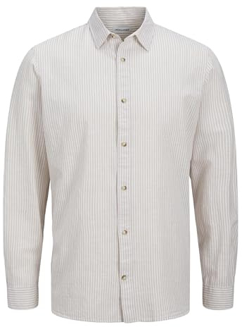 JJESUMMER LS SN T-Shirt, Oxford Tan/détail : rayé, M