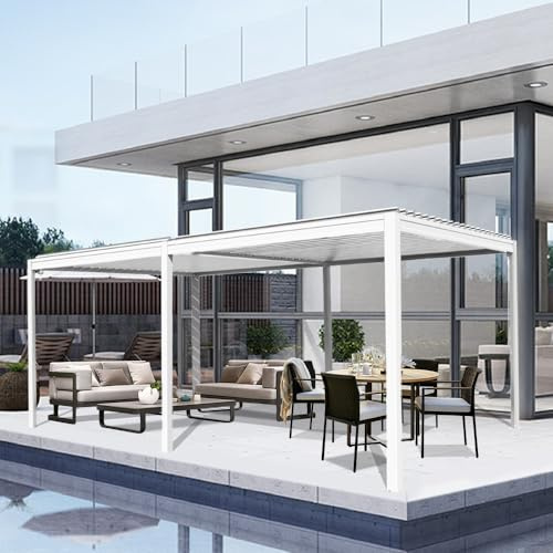 Domi Outdoor Pergola 10' x 20' Aluminum Louvered Pergola with Adjustable Roof, Aluminum Frame, Efficient Drainage System for Patio, Deck, Garden, White