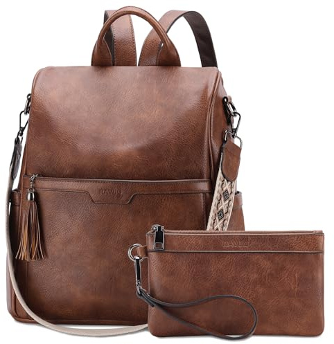 RAVUO Rucksack Damen,Anti Diebstahl PU Lederrucksack 2 in 1 Rucksack,Braun | mit Geldbörse,Wasserdicht,Elegant,3 Tragemöglichkeiten,Rucksack, Handtasche, Schultertasche für A4-Dokumente,11-Zoll-iPad
