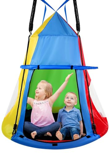 Liliful Kids Hanging Tent, 39 Inch Outdoor Saucer Swing with Hanging Kit, 600 LBS Capacity
