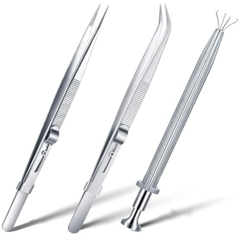 Visxcnu 3 Stück Piercing Kugel Zange,Pick Up Tool,Schmuckkleber,Edelstahl Pinzette Kit,Schmuck Pinzette Diamant Halter,Edelsteine Grabber für Schmuck Perlen Uhren und Brillen