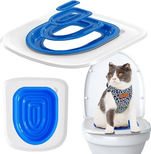 SUQ Cat Toilet Trainer, Återanvändbara Plast, Rengöringssats För Träning Av Katter Med Toaletter, Lätt Att Använda Bekvämt Packager (Blå)