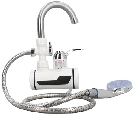 Calentador de Agua Instantáneo Grifo Eléctrico 3000 W sin Tanque Bajo Consumo Cabezal de Ducha Giratorio Calentamiento Rápido