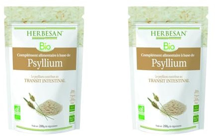 HERBESAN®- PSYLLIUM BLOND BIO - Transit naturel, Bien-être digestif- Fabriqué en France- Sachet papier refermable - Téguments 200 g (Lot de 2)