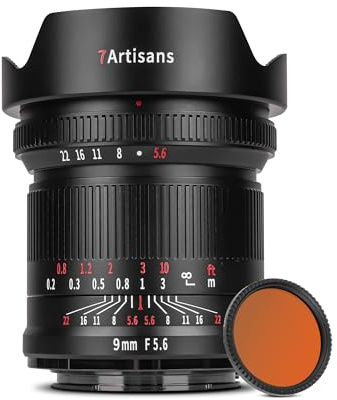7artisans 9mm F5.6 per formato pieno Obiettivo grandangolare ultra-wide 132° Quasi nessuna distorsione Distanza minima di messa a fuoco 0,2 m Compatibile con EOS-R RED EOS-R3 EOS-R5 EOS-R6 EOS-RP