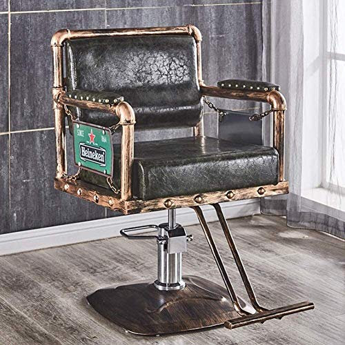 SJKJNK Friseurstuhl,Friseurstuhl, Friseurstuhl, Retro-Salonstuhl, Friseurstuhl, Hocker, PU-Leder, ergonomisch, verstellbar, Salon-Styling, Schönheitsausrüstung (Farbe: Grün, Größe: C)