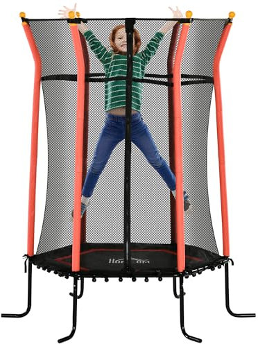 HOMCOM Trampolin Outdoor Ø163,5 cm, Kindertrampolin Gartentrampolin mit Sicherheitsnetz, Randabdeckung für Kinder 3-10 Jahre bis 50 kg belastbar Rot