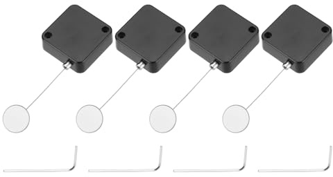 sourcing map 3.3 ft Retractable Cable Lock with Adhesive Round Patch Remote Control Security Lock with Adjustable Cord Tether Anti Theft for Laptop, TV, 600g, Black, 4 Pack