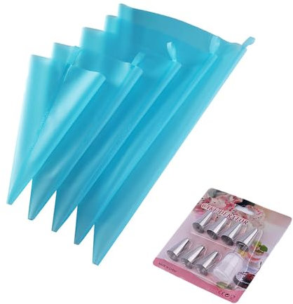 Poche à douille réutilisable en silicone, poche à douille pour gâteaux et pâtisseries, utilisée pour la décoration de gâteaux, de biscuits, de desserts, 5 poches à douille (25,4/30,5/35,6/40,6/45,7