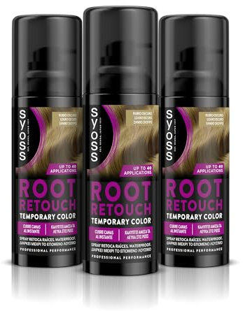 SYOSS Root Retouch Spray Retoca raíces Temporal Color rubio oscuro (1 x 120 ml), retocador de canas y raíces con cobertura instantánea, coloración pelo temporal para las canas, Pack 3