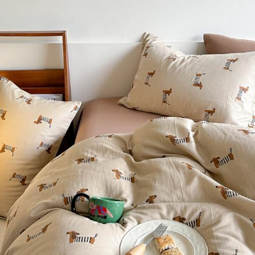 Lanqinglv Bettwäsche 135x200 Kinder Dackel Braun Bettwäsche Mädchen Jungen