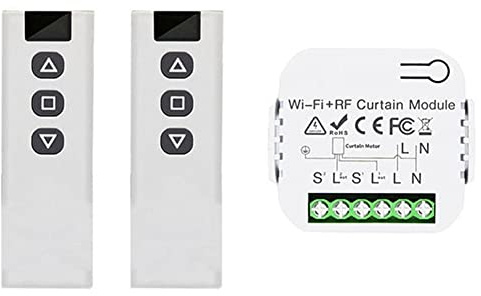 OTDOGUO Tuya Smart Life WiFi 433Mhz Blind Curtain Switch with RF Remote for Electric Roller Shutter Control, 2RC 1RE
