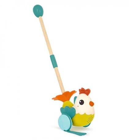 B. Toys Chick-n-Chase Schiebespielzeug-Huhn mit Piepsgeräusch | Schiebespielzeug-Huhn mit Stange zum Schieben, piepst und flattert beim Schieben, teilmontiert, Ganz ohne Batterien, 1+ Jahre