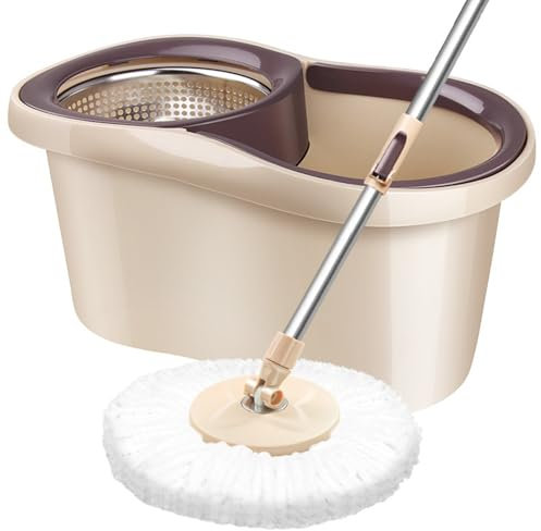 Juego de trapeador y balde, trapeador Giratorio de 360° y balde con escurridor y 4 repuestos de trapeador de Microfibra, para Limpieza de Pisos