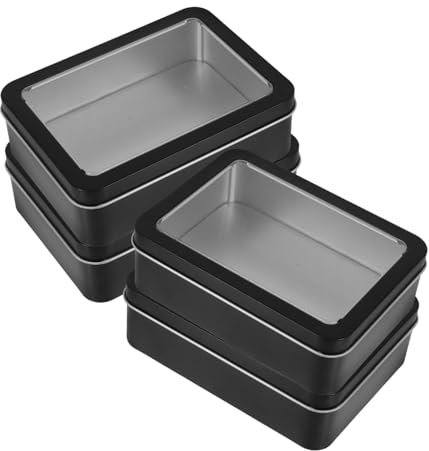 FONDOTIN 4pezzi Scatola Metallo Rettangolare Con Trasparente e Scatola Piccola Per Biscotti Caramelle Gioielli Contenitori Decorativi Multifunzionali