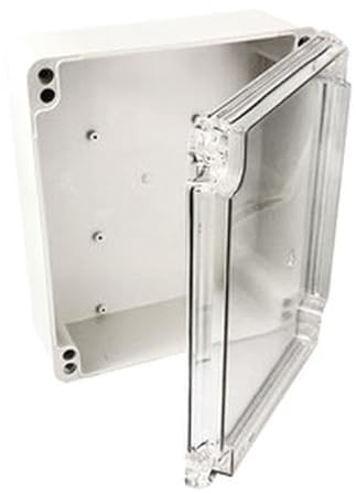 Caja estanca 300x265x130mm con puerta transp, ideal para protección en entornos húmedos y almacenamiento seguro de equipos.