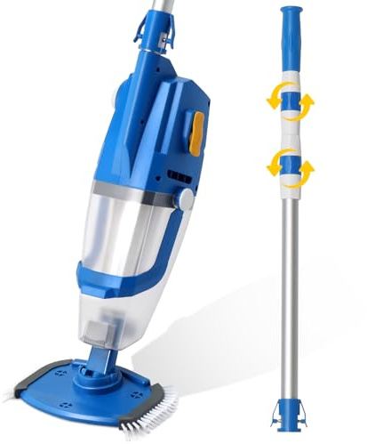 LEADZM Aspirateur Piscine Batterie sans Fil 4500mAh (Bleu) | Aspirateur Manuel avec Téléscopique (1,5m) & Filtre, 100L/Min Puissance d'Aspiration, Autonomie 60 Min, 190×23,7×17cm