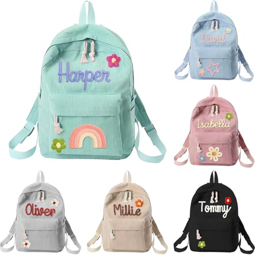 Personalized Corduroy Backpack with Name, Custom School Bag with Cotton Rope Woven, Monogram Backpacks for Toddlers and Kids Back to School Gifts