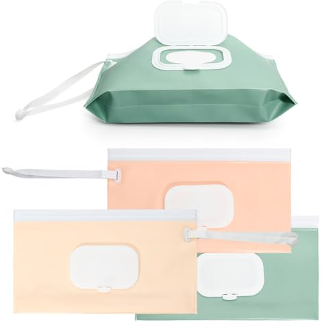 3 Pezzi Dispenser Salviette Umidificate da Viaggio Portatile, Riutilizzabili per Bambini e Neonati, Contenitore per Salviette Umide con Cinturino per Passeggiate