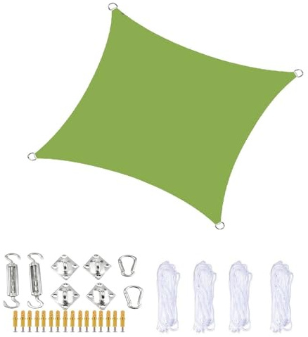 Vela ombreggiante rettangolare impermeabile, con kit di corda, protezione UV al 95%, baldacchino per esterni, per giardino, feste, patio, cortile, prato (6 x 6 m, verde frutta)