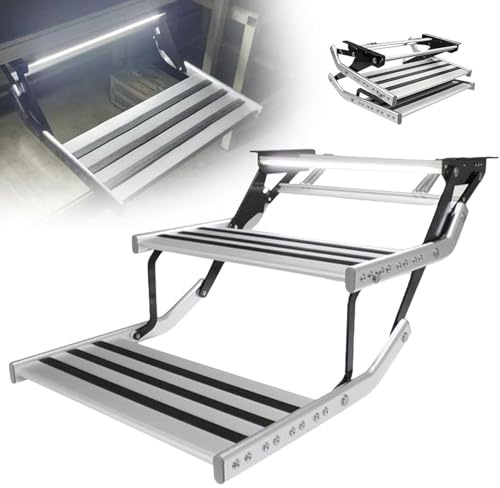LSHFYV Escalier de Caravane Pliable avec éclairage LED, marchepied électrique escamotable Manuel, escalier de Caravane Pliable en Alliage d'aluminium, pédale antidérapante 2-Step-Electricwithlight