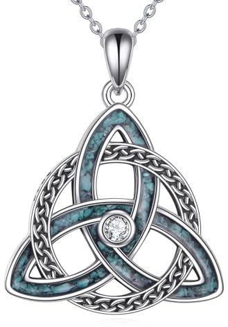 URONE Keltischer Knoten Kette Sterlingsilber Dreifaltigkeitsknoten Triquetra Türkis-Anhänger Irischer Schmuck Geschenke Für Damen