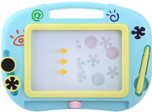 ideoon Magnetische Zaubertafel 32x23 cm – Wiederbeschreibbare Maltafel mit Magnetstift & 2 Stempeln, kreative Frühförderung und Reisespiel für Kinder