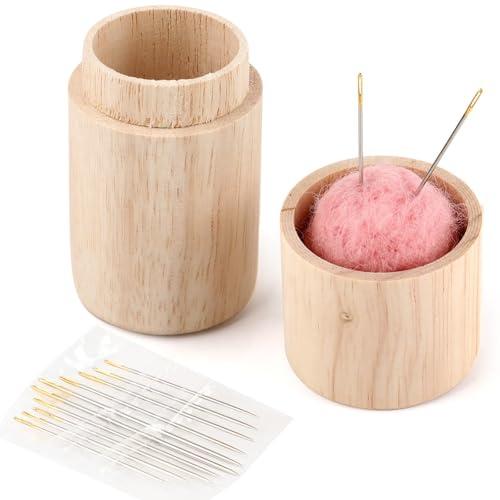 Nexlynk Holzkasten für Nähnadeln mit 12 Sticknadeln und Nadelkissen, Tragbare Nadelaufbewahrungsbox mit großer Kapazität für Stickerei und Nähen, Kompakte Box für Reisen und Nähprojekte (Rosa)
