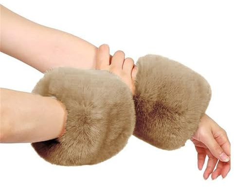 Generisk dam-vinterhandledsvärmare av fluffig fuskpäls, kort handledsvärmare av fuskpäls för kvinnor och flickor (presentidé), Kamel, One size