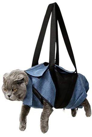 Kattvård bärväska | repskydd, ventilerande fixeringsväska för lugn vård | skötväska | för axlar, hemma, i badrummet