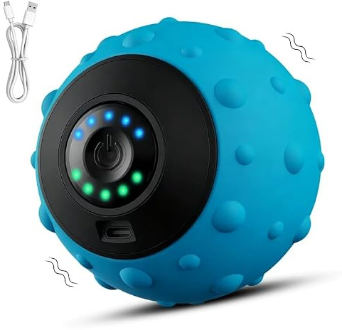 Nimblyne Elektrisch Massageball mit Vibration: 5-Gänge USB Wiederaufladbar Massagegerät Ball, Ergonomisch Vibrierender Massageball für Muskel und Plantar Schmerzlinderung Muskelspannung (Blau)
