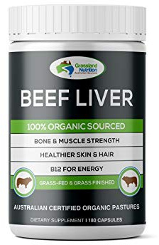Grassland Nutrition Grass Fed Beef Liver 100% Organic Sourced — Natural B12 for Energy, Iron & Vitamin A (180 Capsules)