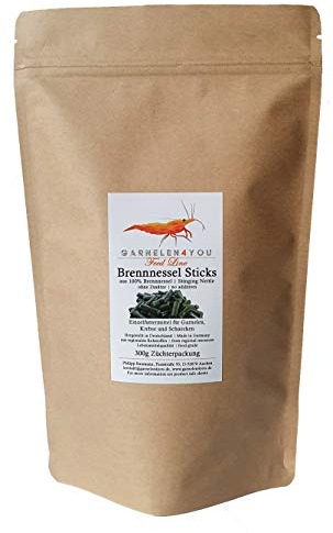 GARNELEN4YOU® Brennnessel Sticks – Premium Garnelenfutter aus 100% Brennnessel – pflanzliche Futter Pellets für Garnelen, Krebse & Schnecken – nachhaltige Verpackung – Made in Germany – 300 g