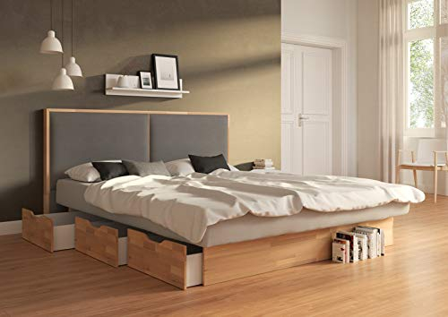 SuMa - Wasserbett 180x200 dual Schubkastenbett mit Bettkasten Kernbuche und Kopfteil Duetto, Farbe lightgrey 180x200 cm