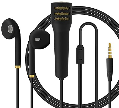 Geekria Mini microfono, microfono per canto, mini microfono per karaoke, salvaspazio, connettore audio da 3,5 mm, adatto per computer portatili, dispositivi mobili (nero)